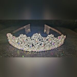 Elegant Silver Tiara with Multicolor Rhinestone CZ Accents
